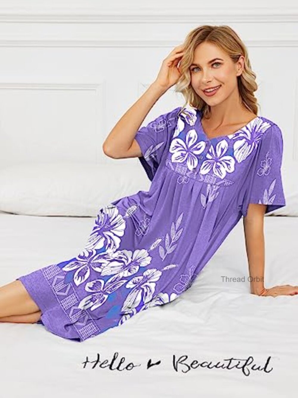 Womens House Dress with Pockets Short Sleeve Moo Moo Nightgown Sleepshirt - Picture 2 of 6